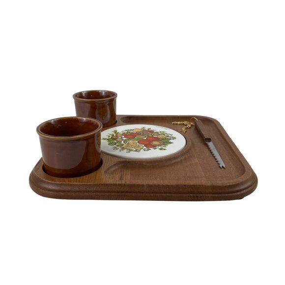 Vintage Goodwood Cheese Board Platter With Ceramic Cups & Knife - Picture 13 of 16